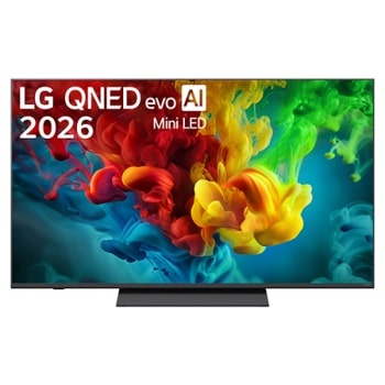 Η LG QNED evo AI QNED82 Mini LED που φαίνεται στην μπροστινή και την πλαϊνή όψη τονίζει μια οθόνη 65 ιντσών με οθόνη πλάτους 1.455 mm, ύψος οθόνης 841 mm, ύψος 904 mm με βάση, βάθος προφίλ 67,9 mm και