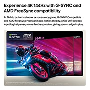 LG OLED 83 ιντσών AI B6 4K Smart TV 2026, Η LG OLED AI B6 συγκρίνει 144Hz έναντι 60Hz σε ένα παιχνίδι αγώνων μοτοσικλέτας, δείχνοντας την οθόνη 144Hz ως εξαιρετικά ομαλή και χωρίς αλλοιώσεις. Τα λογότυπα NVIDIA G-SYNC και AMD FreeSync™ Premiu, OLED83B65LA, thumbnail 7