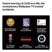 LG 83 ιντσών Wallpaper TV LG OLED evo AI W6 True Wireless 4K Smart TV 2026, Η LG OLED evo AI W6 Wallpaper TV αναδεικνύει την αναγνωρισιμότητα του κλάδου της με πέντε σήματα βραβείων στην οθόνη CNN underscored, TechRadar, iF design award, T3, HDTVTest και USA Today, ενισχύοντα, OLED83W69LA, thumbnail 7