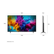 LG Τηλεόραση LG QNED evo AI 65 ιντσών QNED8M Mini LED 4K Smart TV 2026, Η LG QNED evo AI Mini LED QNED8M που εμφανίζεται σε μπροστινή και πλάγια όψη αναδεικνύει μια οθόνη 65 ιντσών με οθόνη πλάτους 1447 mm, ύψος οθόνης 838 mm, ύψος με βάση 901 mm, βάθος προφίλ 70,8 mm και, 65QNED8MB6C, thumbnail 2