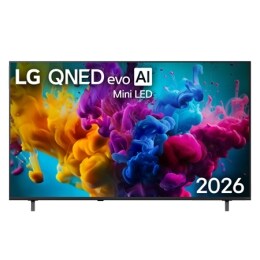 Η μπροστινή όψη της LG QNED evo AI Mini LED QNED8M, που κυκλοφόρησε το 2026, γεμίζει την οθόνη με ζωντανές, ρευστές εκρήξεις πολύχρωμης κίνησης, που θυμίζει πινελιές μπογιάς, καθώς πλούσια στρώματα χρ
