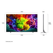 LG Τηλεόραση LG QNED evo AI 115 ιντσών QNED93 Mini LED 4K Smart TV 2026, Η LG QNED evo AI Mini LED QNED90, που εμφανίζεται σε μπροστινή και πλάγια όψη, αναδεικνύει μια οθόνη 115 ιντσών με πλάτος 2565 mm, ύψος οθόνης 1469 mm, ύψος με βάση 1524/1554 mm, βάθος προφίλ 58,9 mm , 115QNED93B6, thumbnail 2