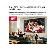 LG Τηλεόραση LG QNED evo AI 115 ιντσών QNED93 Mini LED 4K Smart TV 2026, Η LG QNED evo AI Mini LED QNED90 115 ιντσών Ultra Big TV είναι επιτοίχια τοποθετημένη σε ένα σαλόνι, παρουσιάζοντας έναν αθλητικό εορτασμό σε στάδιο με ζωντανά χρώματα και εκλεπτυσμένη ποιότητα εικόνα, 115QNED93B6, thumbnail 3