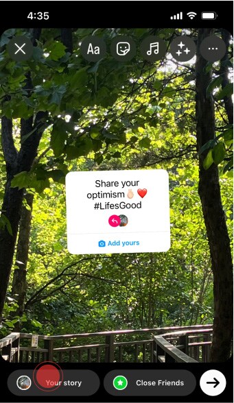 Screen image of posting Instagram story.