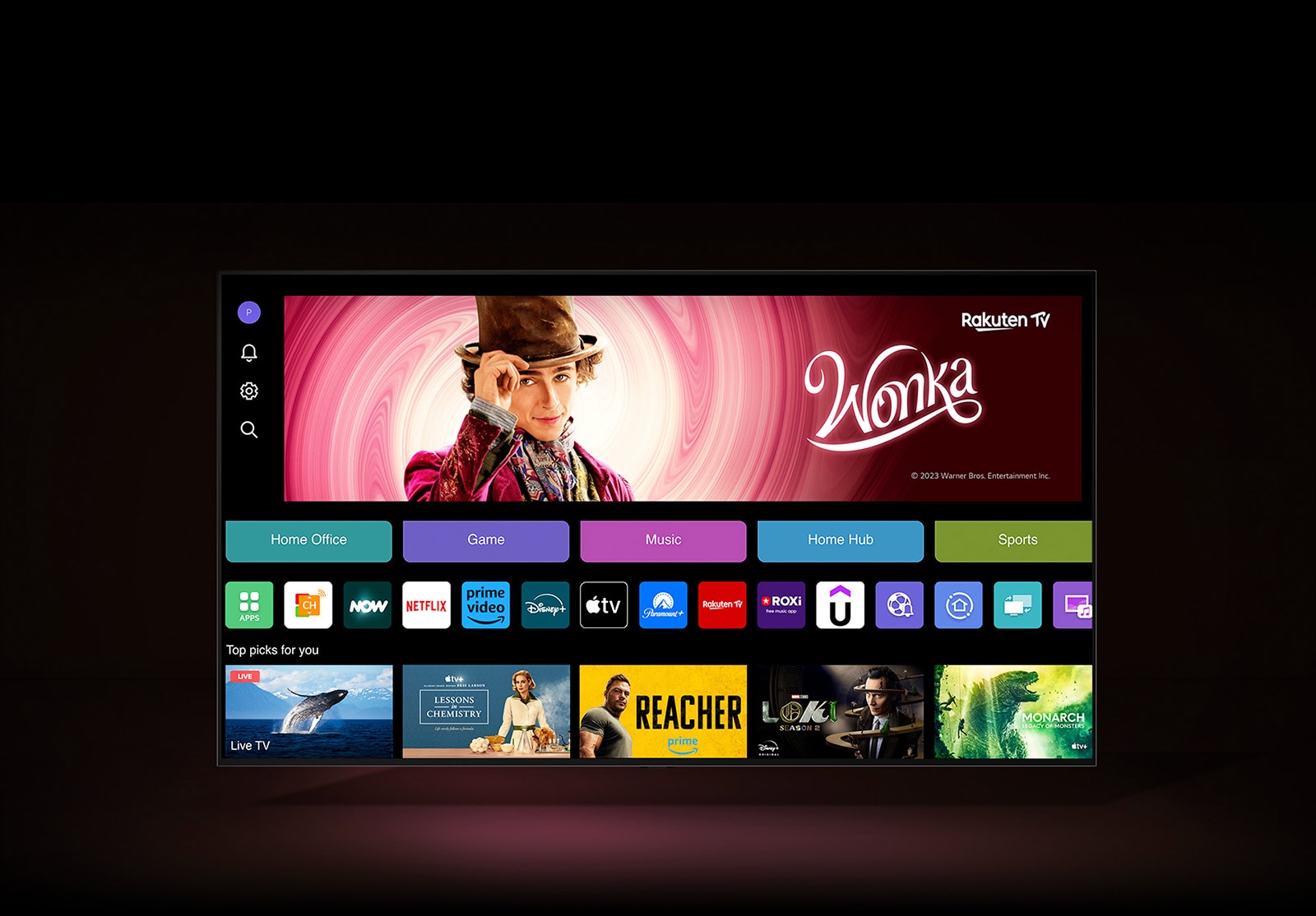 Početni zaslon streaming usluga prikazuje sve aplikacije, kategorije i preporučeni sadržaj.