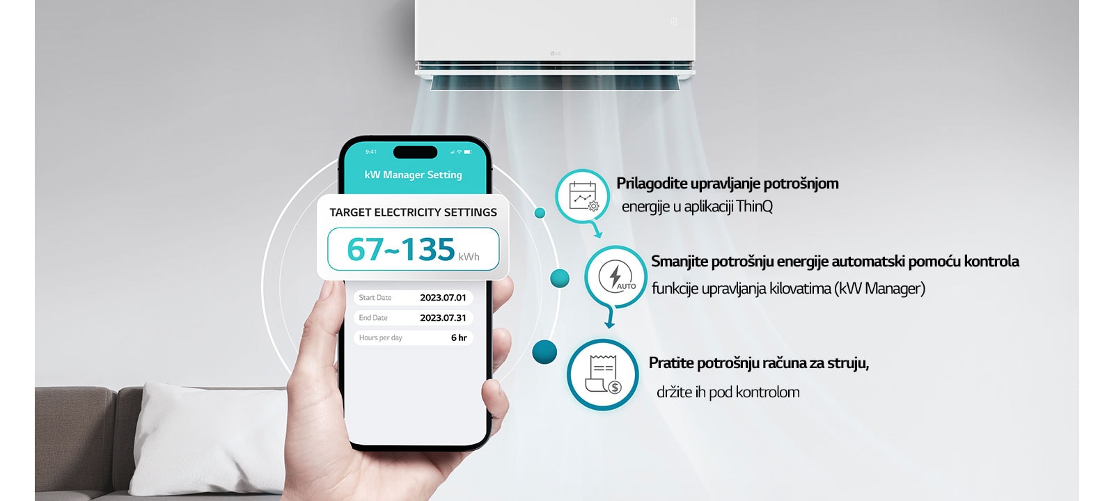 Potrošnja energije klima-uređaja može se koristiti s unaprijed popunjenim iznosom ciljne postavke.