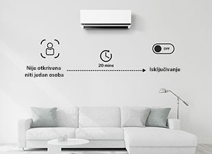 Klima-uređaj se isključuje ako niti jedan osoba nije prisutna tijekom razdoblja od 20 minuta, možete odabrati opcije u aplikaciji ThinQ.