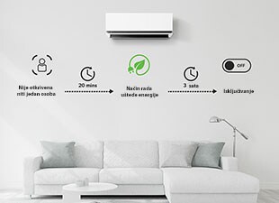 Pokreće način rada uštede energije 20 minuta nakon što nitko nije prisutan i isključuje klima-uređaj nakon 3 sata, opcije možete odabrati samo u aplikaciji ThinQ.