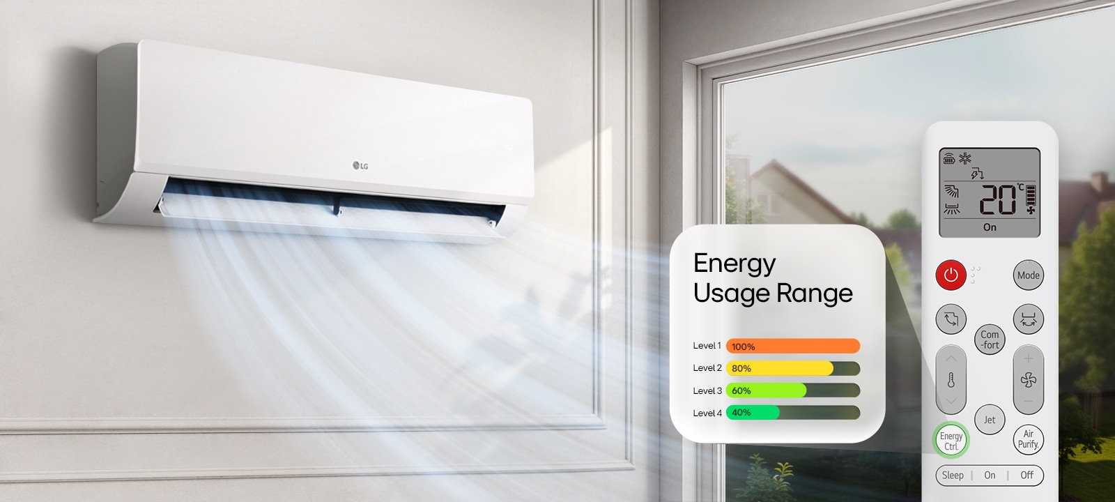Slika upravljanja potrošnjom energije daljinskim upravljačem pomoću funkcije kontrole potrošnje u vatima "Watt control" na LG klima-uređaju.