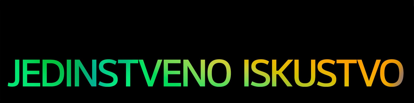 Riječi „ONE EXPERIENCE” (jedinstveno iskustvo) prikazane su u žutoj i zelenoj boji koja postupno blijedi.