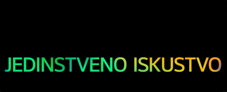 Riječi „ONE EXPERIENCE” (jedinstveno iskustvo) prikazane su u žutoj i zelenoj boji koja postupno blijedi.