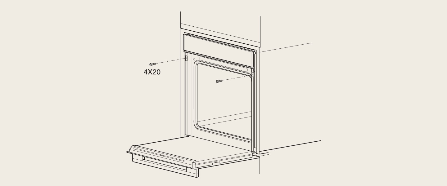 Vodič koji prikazuje dijelove koje je potrebno popraviti prilikom postavljanja pećnice.