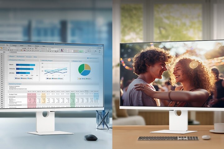 Fotografija koja prikazuje pametne monitore LG Smart Monitor u uredu i domu.