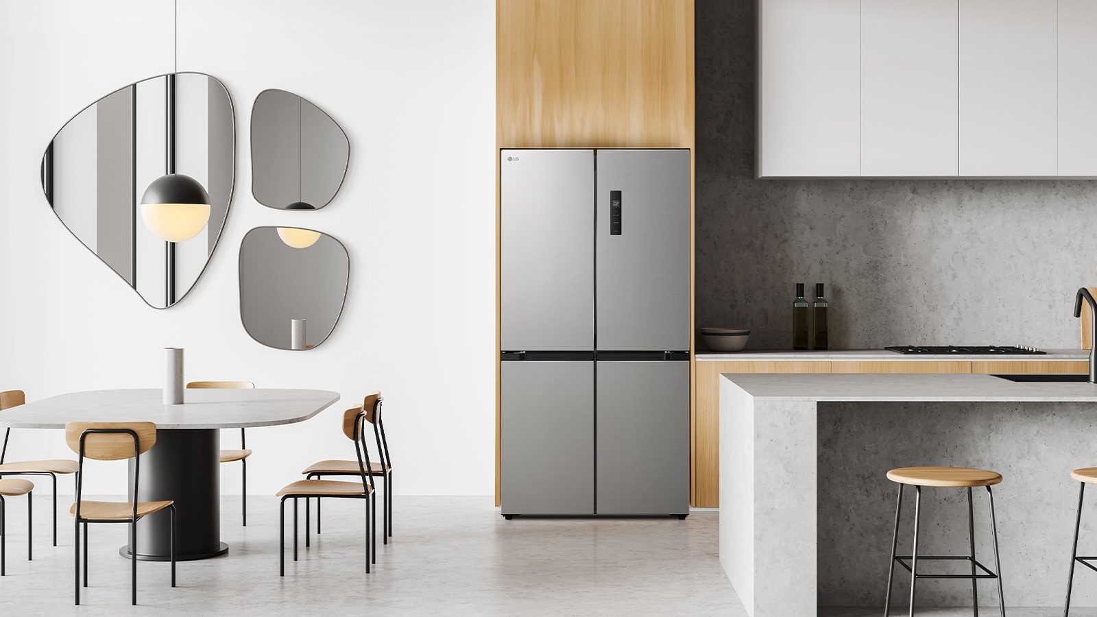  LG Multi-Door hladnjak s ravnim vratima može se vidjeti u modernom kuhinjskom okruženju