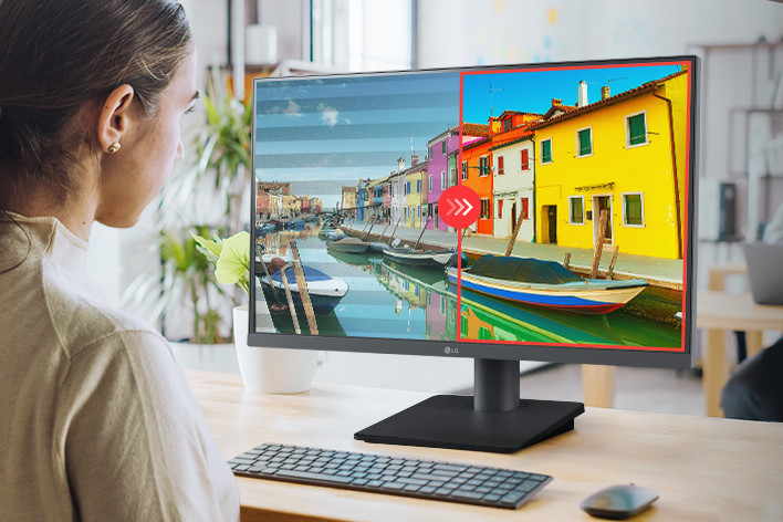 Usporedna slika desne strane s primijenjenim načinom rada bez treperenja zaslona i lijeve strane bez primijenjenog načina rada bez treperenja zaslona.