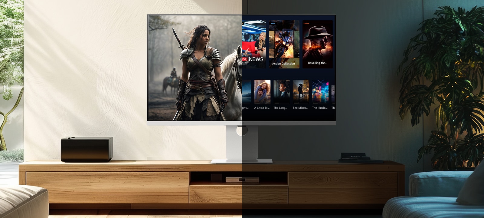 Lijeva slika prikazuje dnevni izgled s funkcijom podešavanja osvjetljenja, dok desna slika prikazuje noćni izgled.