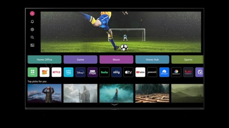 Tu je televizijski ekran u crnom prostoru na kojem se prikazuje zaslon „Posve novi početak”. Kada se pritisne gumb profila i odabere drugi profil, zaslon će se promijeniti u izgled prilagođen postavkama tog profila.