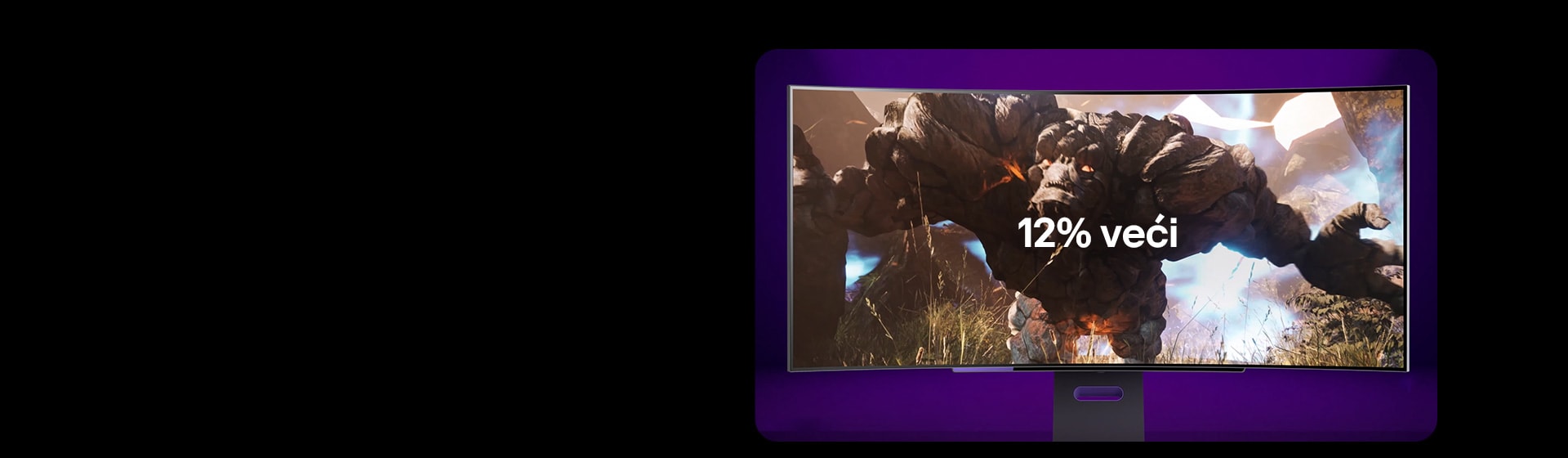 Videozapis koji ističe veliki zaslon LG OLED 45-inčnog zaobljenog gaming monitora, koji nudi šire iskustvo igranja od 49-inčnog gaming monitora.