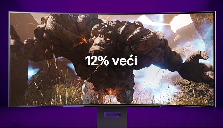 Videozapis koji ističe veliki zaslon LG OLED 45-inčnog zaobljenog gaming monitora, koji nudi šire iskustvo igranja od 49-inčnog gaming monitora.