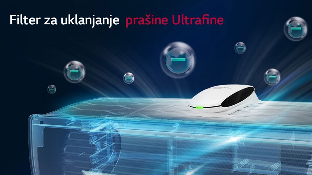 Filtar na vrhu klimatizacijskog uređaja usisava zagađeni zrak