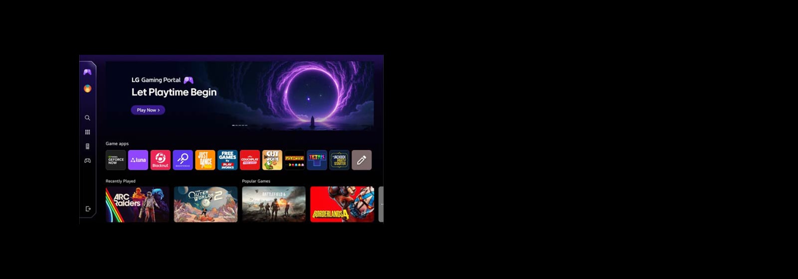 LG OLED evo TV uključuje LG Gaming Portal s rasporedom gaming središta, koji objedinjuje istaknuti sadržaj i pločice igara u jedinstvenom sučelju koje se proširuje kako bi omogućilo pristup Xbox Cloud Gamingu, GeForce NOW i webOS gaming aplikacijama.