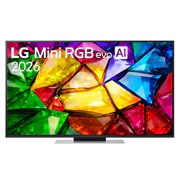 LG Mini RGB evo AI MRGB87 4K Smart TV&nbsp;2026 od 55&nbsp;inča, Prikaz prednje strane televizora LG Mini RGB evo AI MRGB87, koji se na tržištu pojavio 2026. godine, s tankim crnim okvirom na niskom stalku, 55MRGB87B3B, thumbnail 1
