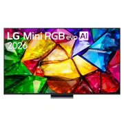 LG Mini RGB evo AI MRGB87 4K Smart TV&nbsp;2026 od 86&nbsp;inča, Prikaz prednje strane televizora LG Mini RGB evo AI MRGB87, koji se na tržištu pojavio 2026. godine, s tankim crnim okvirom na niskom stalku, 86MRGB87B3B, thumbnail 1
