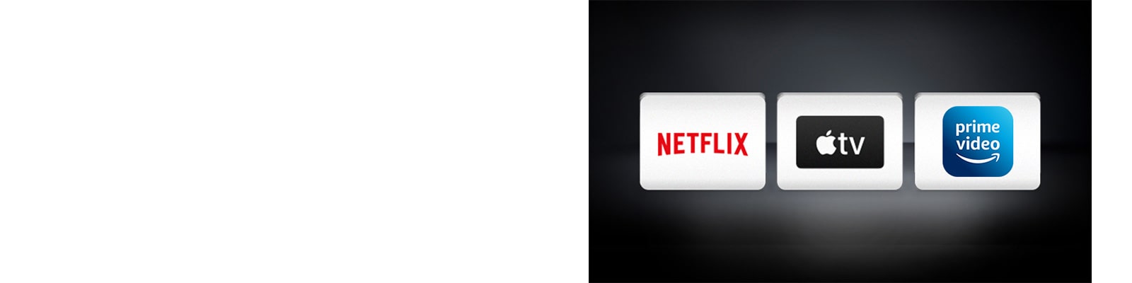 Logotip Netflix, logotip Apple TV, logotip Amazon Prime Video poredani su vodoravno na crnoj pozadini.