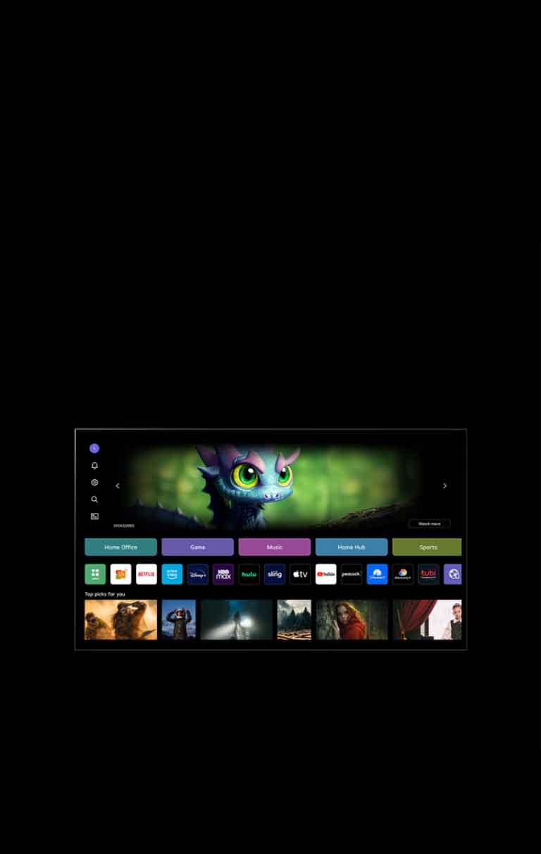 Video koji prikazuje početni zaslon WebOS-a. Pokazivač klikne na inicijal u gornjem desnom kutu i prebacuje se na drugi profil.