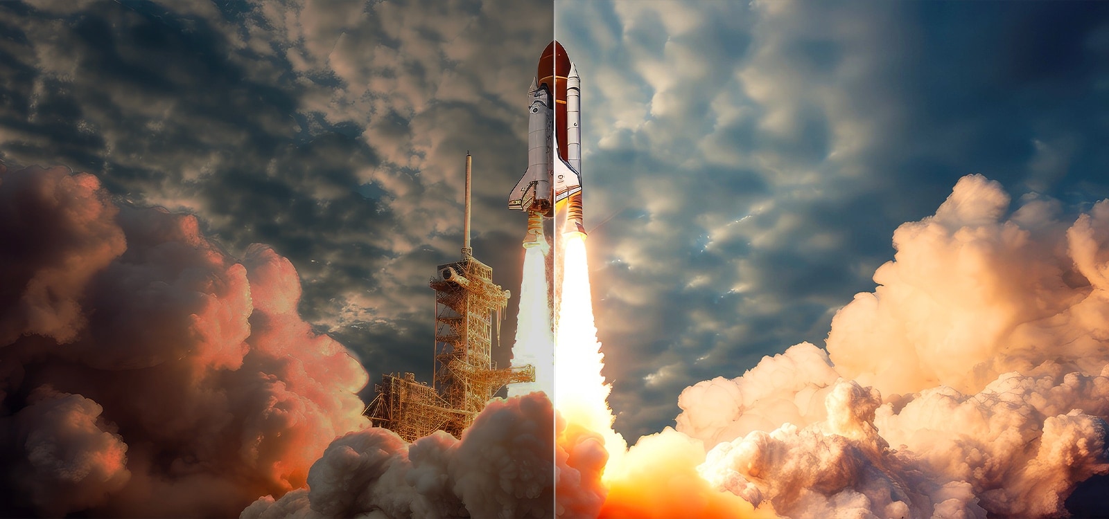 Scena lansiranja space shuttle podijeljena je na pola. Jedna polovica scene je svijetla i živopisna zahvaljujući algoritmima za pojačavanje osvjetljenja tvrtke LG. Druga polovica je tamna, izblijedjela i siva. 