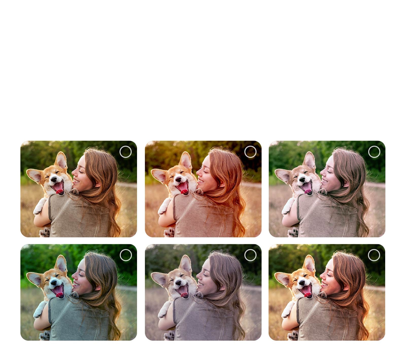 Zaslon korisnika koji prolazi kroz personalizirani postupak pomoćnika za slike AI Picture Wizard. Prikazuje se niz slika pri čemu je istaknut odabir korisnika. Prikazuje se ikona učitavanja te slika krajobraza koja se poboljšava s lijeva na desno. 