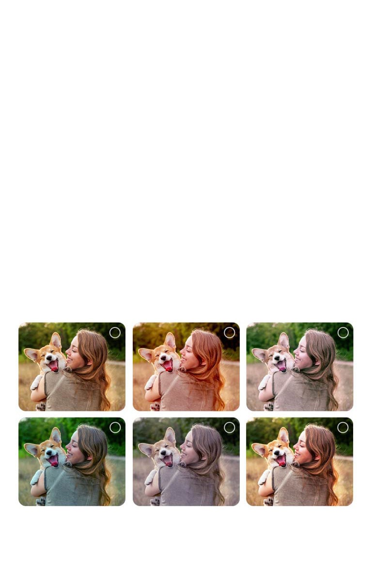 Zaslon korisnika koji prolazi kroz personalizirani postupak pomoćnika za slike AI Picture Wizard. Prikazuje se niz slika pri čemu je istaknut odabir korisnika. Prikazuje se ikona učitavanja te slika krajobraza koja se poboljšava s lijeva na desno. 