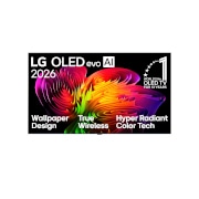 LG 77-inčni Wallpaper TV LG OLED evo AI W6 4K Smart TV 2026, Prednji prikaz modela LG OLED evo AI W6 Wallpaper iz 2026. godine prikazuje dinamičnu valovitu kompoziciju na zaslonu, uz istaknute značajke Wallpaper Design, True Wireless Technology, Hyper Radiant C, OLED77W69LA, thumbnail 2