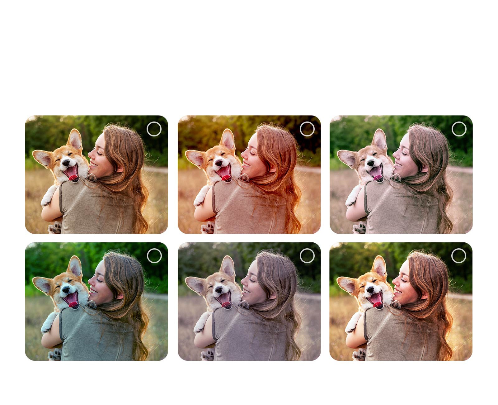 Zaslon korisnika koji prolazi kroz personalizirani postupak pomoćnika za slike AI Picture Wizard. Prikazuje se niz slika pri čemu je istaknut odabir korisnika. Prikazuje se ikona učitavanja te slika krajobraza koja se poboljšava s lijeva na desno.