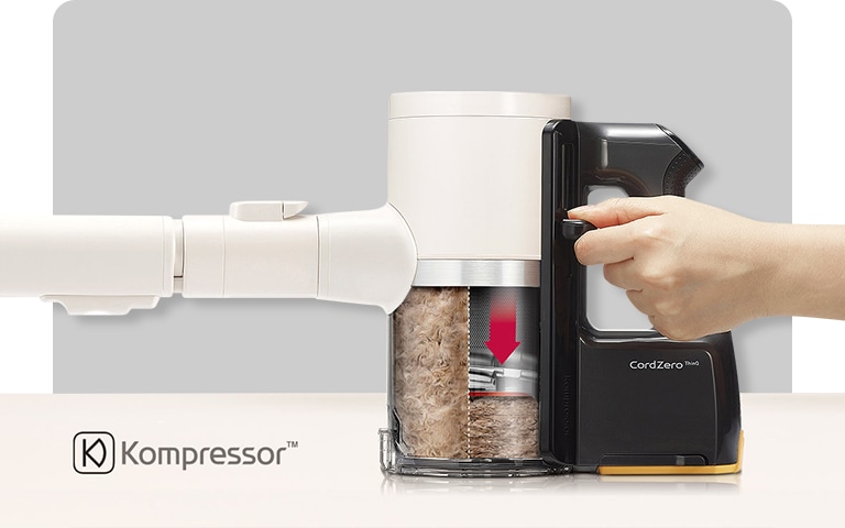 Pokazuje kako Kompressor™ radi na usisavaču Cordzero™.