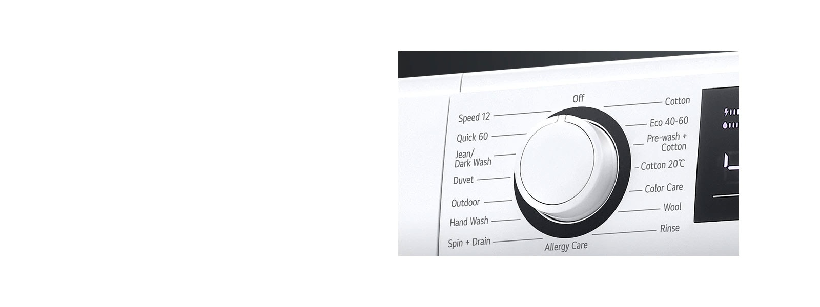 Prikaz gumba za odabir programa perilice rublja izbliza.