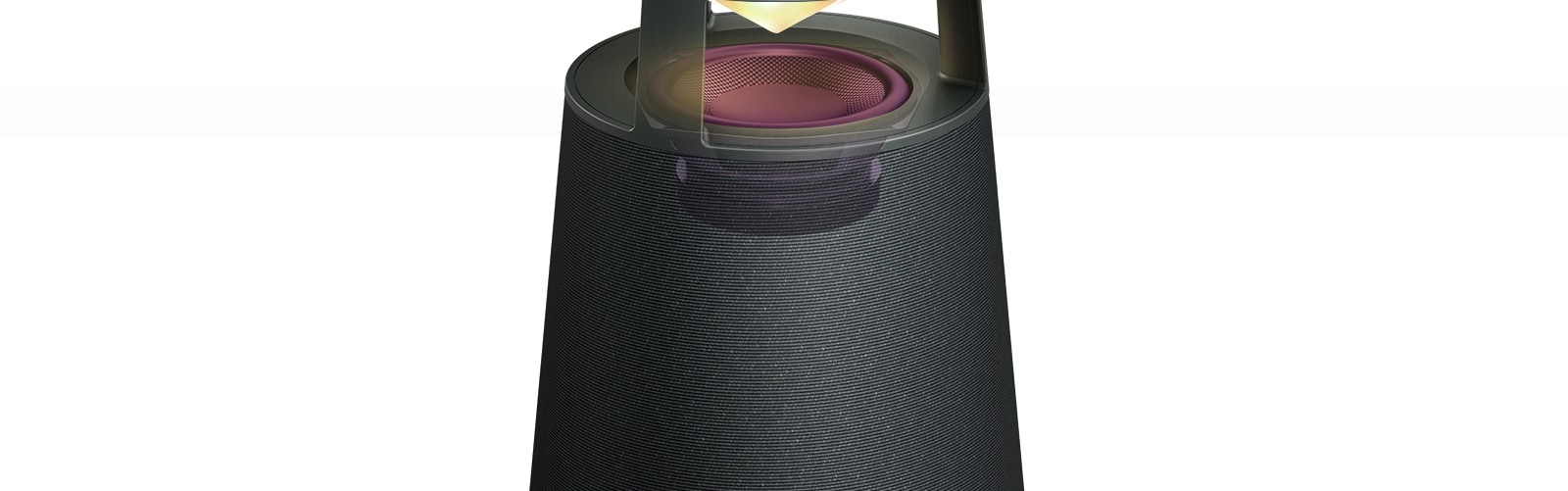Na slici se prikazuje niskofrekvencijski zvučnik od staklenih vlakana u sredini uređaja XBOOM 360.
