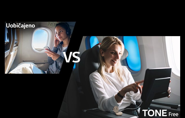 Ovim se prizorom želi pokazati pogodnost funkcije usporedbom funkcije bežične veze TONE Free s uobičajenom. U ovom se prizoru uspoređuje uživanje u zabavnom sadržaju u zrakoplovu uz uobičajene slušalice TONE Free spojene žicama i slušalice TONE Free uparene povezivanjem aux žica kutijice sa zaslonom za zabavni sadržaj u zrakoplovu.