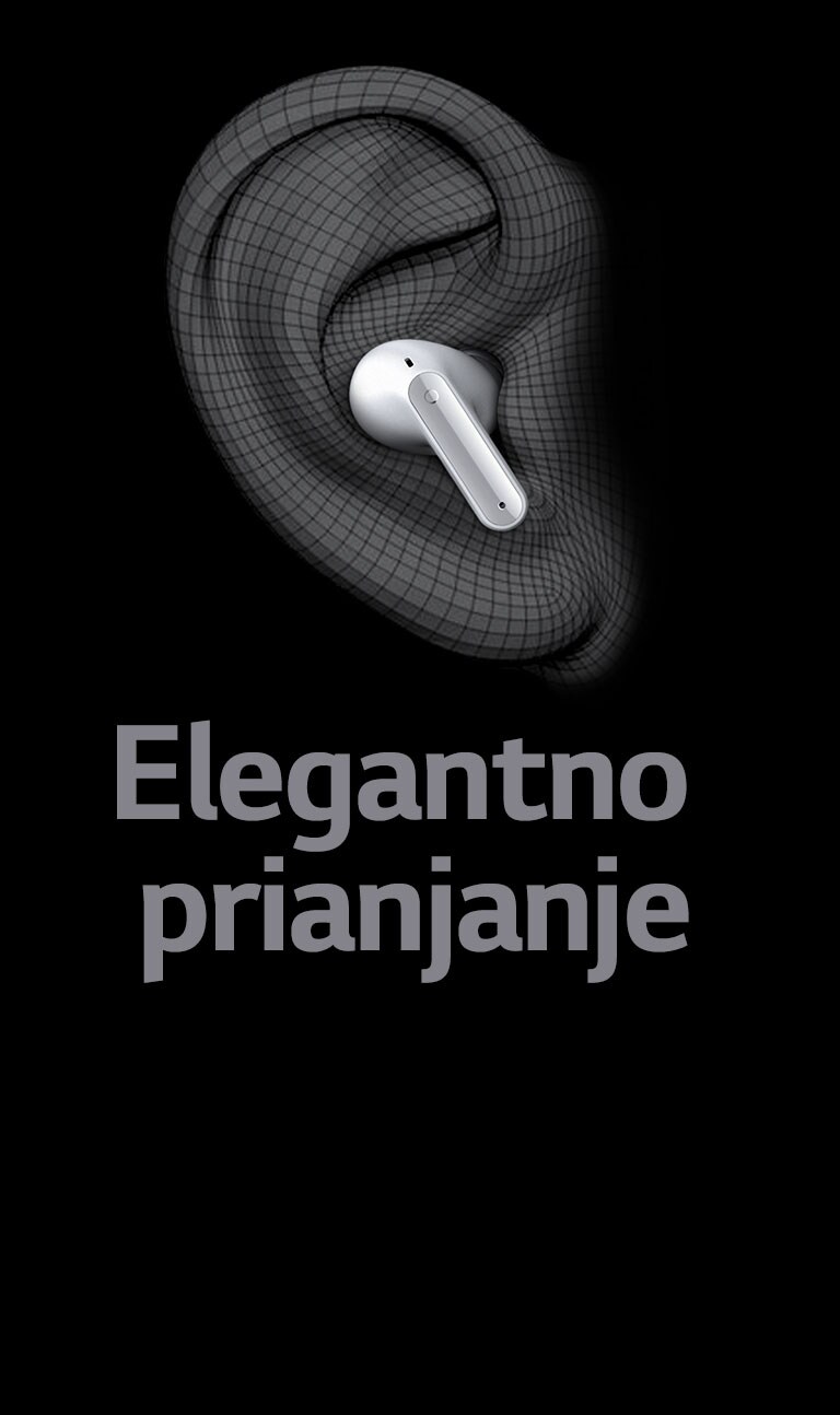 Slika slušalica TONE Free koje se nose u uhu izražena u 3D tehnologiji. Ispod je napisan tekst „Elegantno prianjanje”.
