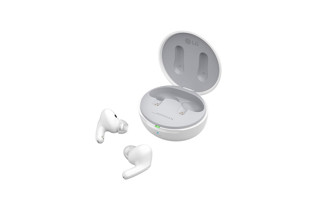 LG TONE Free FP9, Kutijica je otvorena pod kutom od 15 stupnjeva, a ispred nje nalaze se obje strane slušalica., TONE-FP9W, thumbnail 14