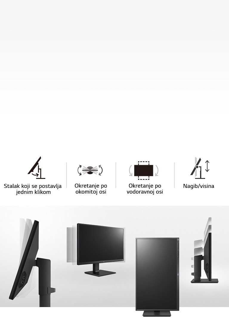 prikaz proizvoda za okretanje po okomitoj osi, okretanje po vodoravnoj osi, nagib, visinu, i značajku stalka koji se postavlja jednim klikom.