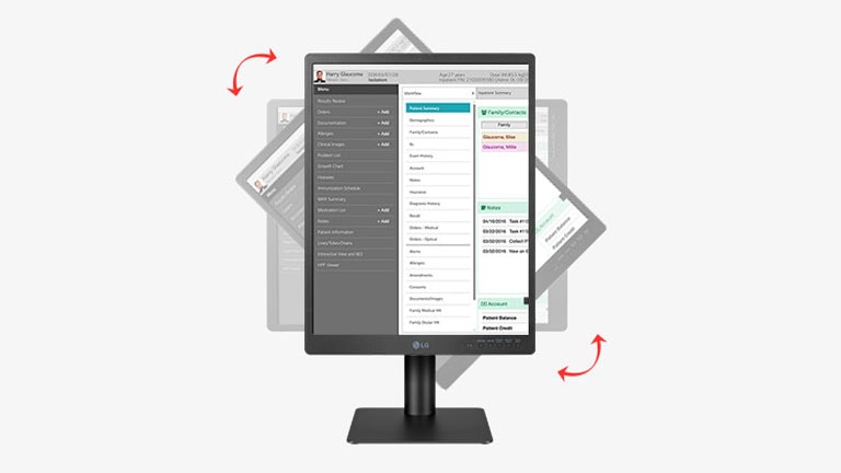 Dijagnostički monitor 21HQ613D dizajniran je tako da se može prilagoditi držanju korisnika prilikom pregledavanja snimke. Ergonomski dizajniran stalak omogućuje korisnicima slobodno podešavanje nagiba, visine i okretanja po okomitoj osi. Također ima dvosmjernu funkciju automatskog okretanja po vodoravnoj osi za dodatnu fleksibilnost.
