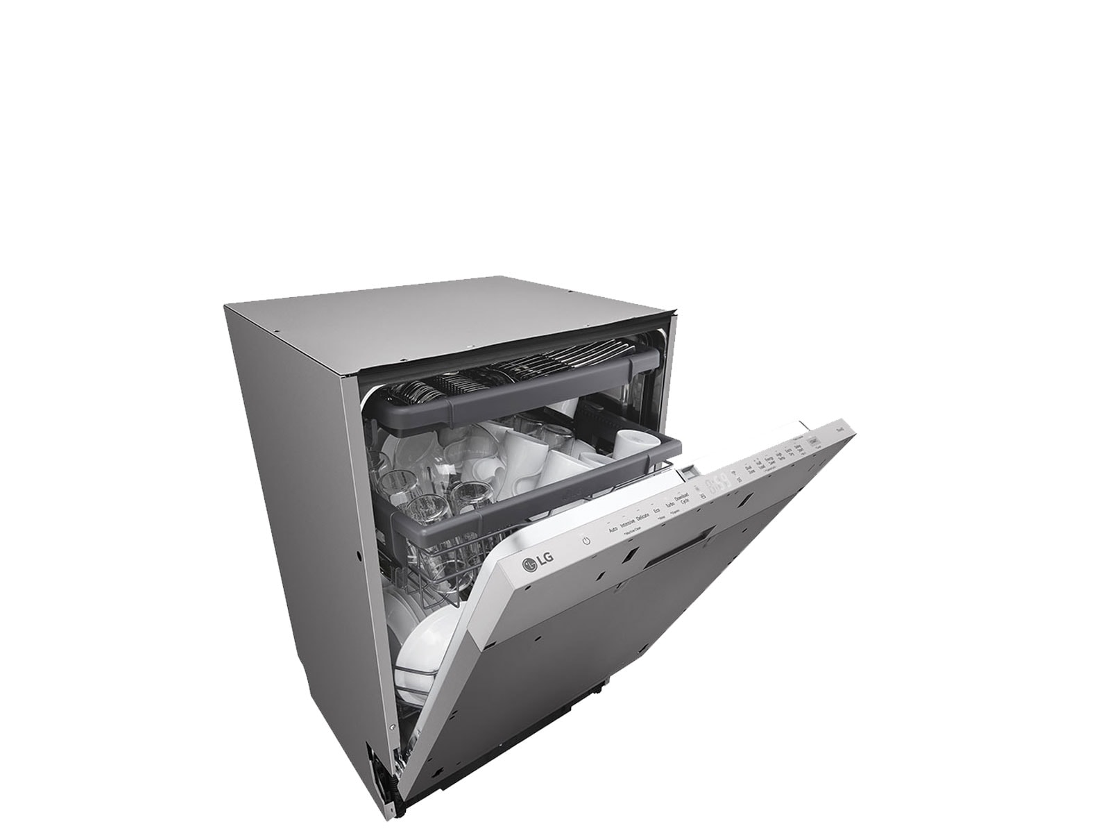 Slika prikazuje perilicu posuđa sa djelomično otvorenim vratima