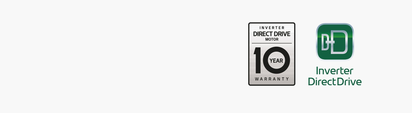 Slika prikazuije Inverter Direct Drive logo i znak 10-godišnjeg jamstva
