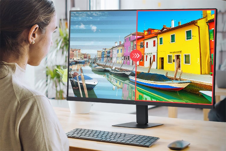 Usporedna slika desne strane s primijenjenim načinom rada bez treperenja zaslona i lijeve strane bez primijenjenog načina rada bez treperenja zaslona.