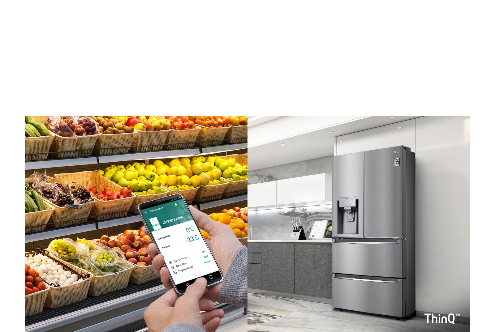 LG ThinQ™ omogućava vam daljinsko upravljanje ključnim karakteristikama vašeg hladnjaka pomoću Wi-Fi veze.