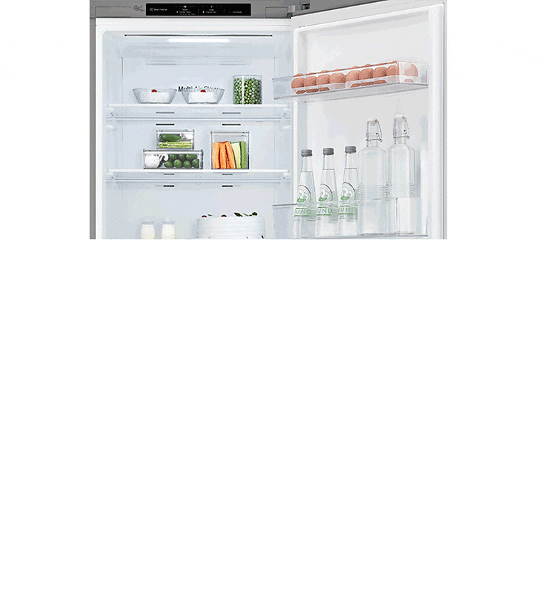 Hladnjak je prikazan s otvaranjem vrata lijevo, umjesto uobičajenijeg desnog, da bi se pokazalo da je prilagodljiv.