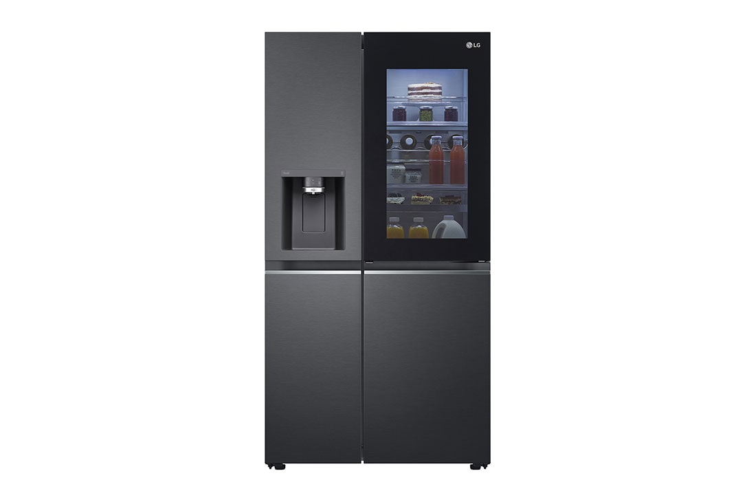 LG InstaView Door-in-Door™ Side-by-Side hladnjak, DoorCooling+™, Craft Ice™ i ThinQ™ tehnologija, kapacitet 635L, front light on food view, GSXV90MCDE