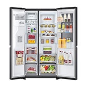 LG InstaView Door-in-Door™ Side-by-Side hladnjak, DoorCooling+™, Craft Ice™ i ThinQ™ tehnologija, kapacitet 635L, front open food view, GSXV90MCDE, thumbnail 2