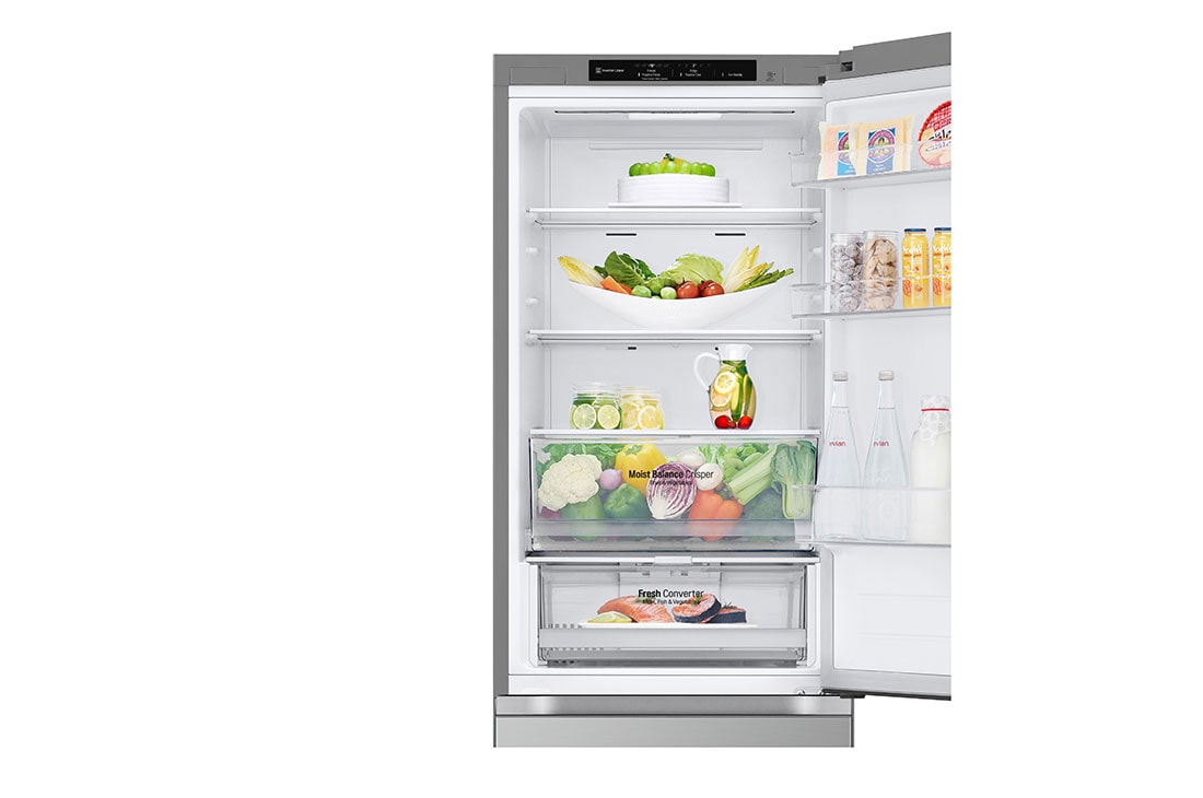 LG Hladnjak sa zamrzivačem u donjem dijelu, DoorCooling+™ tehnologija, kapacitet 344L, Prednja gornja vrata otvorena s pogledom na hranu, GBV3100CPY, thumbnail 10